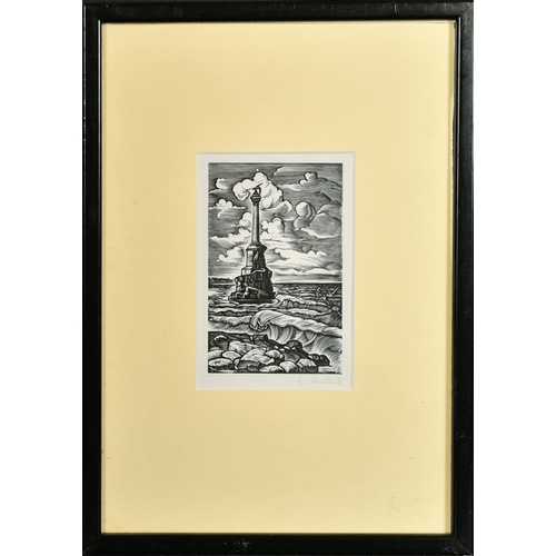 169 - Vasyl Lopata (1941-    ) Ukrainian. 'Coastal Monument', Wood engraving, Signed and dated 72 in penci... 