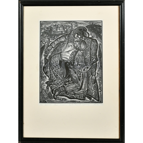 169 - Vasyl Lopata (1941-    ) Ukrainian. 'Coastal Monument', Wood engraving, Signed and dated 72 in penci... 