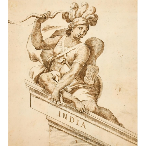 18 - 18th Century Italian School. A Set of Ten Drawings of Statues, Ink and wash, Inscribed, each 10.5