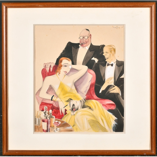 188 - Kratzer (20th Century) European. Elegant Figures Drinking Cocktails, Watercolour, Signed and dated 3... 