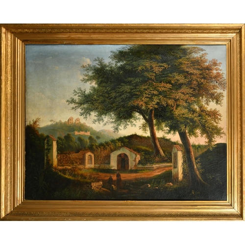 23 - 19th Century Italian School. In The Grounds of the Monastery, Oil on canvas, 40