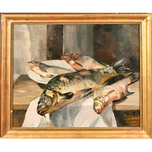 237 - Jacques Rothenbach (19th-20th Century) French. Still Life with Fish on a Table, Oil on canvas, Signe... 