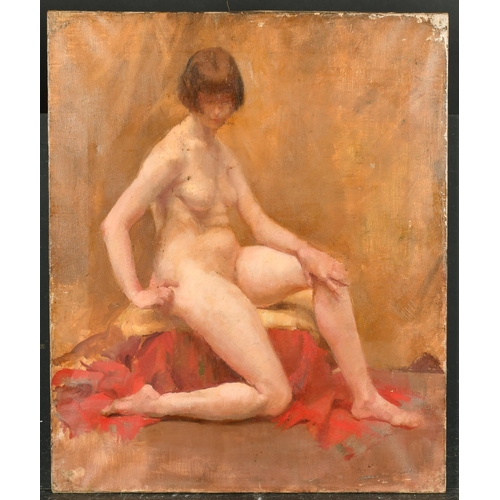 240 - Violet Evelyn Arnott (1901-    ) British. A Nude Study, Oil sketch on canvas, Inscribed verso, Unfra... 