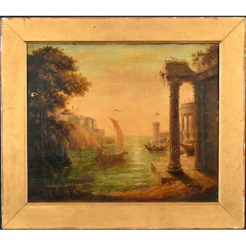 39 - Manner of Claude Lorrain (1600-1682) French. A Mediterranean Coastal Scene, Oil on canvas laid down,... 