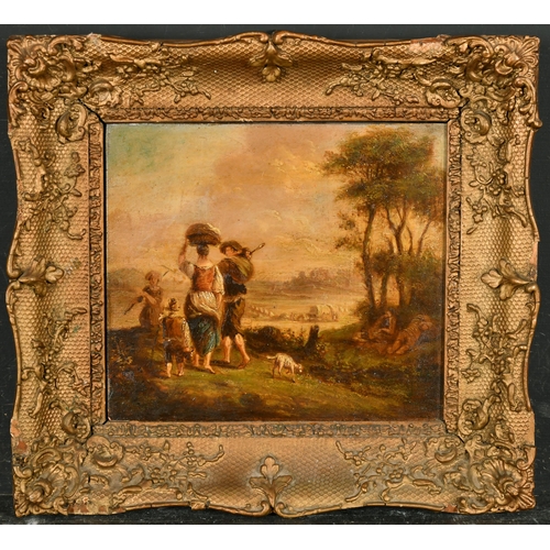 40 - 19th Century English School. Figures in a Landscape, Oil on panel, 7.5