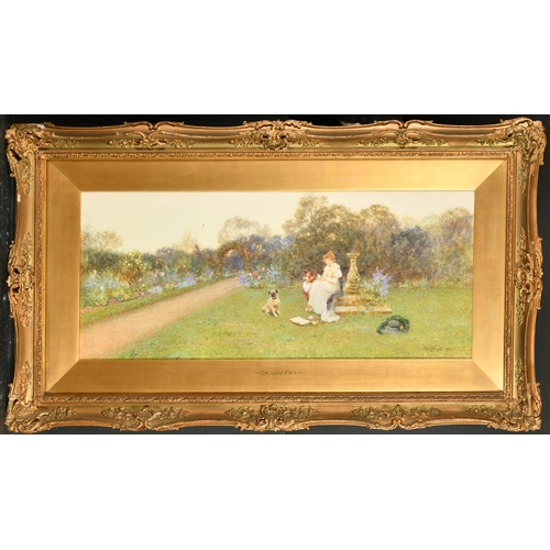 52 - Tom Lloyd (1849-1910) British. An Elegant Lady with Dogs in a Garden, Watercolour, Signed and dated ... 