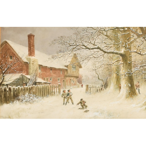 55 - William Wells Quatremain (1857-1930) British. The Snowball Fight, Watercolour, Signed and dated 1901... 