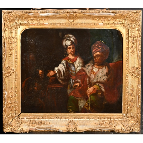 79 - 19th Century English School. Study of Middle Eastern Figures, Oil on canvas, Arched 20