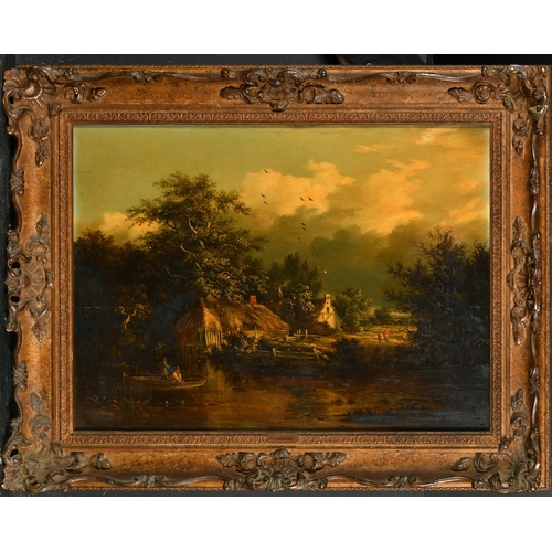 82 - Edward Williams (1782-1855) British. Figures in a Boat with a Cottage in the Landscape beyond, Oil o... 