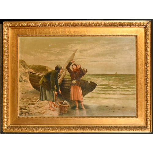 83 - J Louis de Breze (19th Century) European. Fishergirls on a Beach, Oil on canvas, Signed, In a Watts ... 