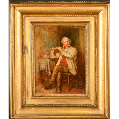 92 - Robert William Wright (act.1870-1906) British. A Flautist, Oil on panel, Signed, 8