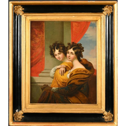 94 - Manner of George Chinnery (1774-1852) British. Study of Two Sisters, Oil on canvas, 14.5