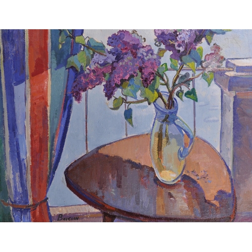 281 - Viktor Fedorovitch Vassine (1919-1997) Russian. “Lilac on the Balcony”, Oil on canvas, Signed in Cyr... 