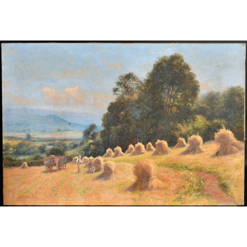 100 - Josiah Clinton Jones (1848-1936) British. A Harvesting Scene, Oil on canvas, Signed, Unframed 20