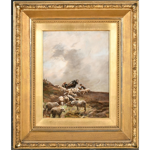 102 - William Bradley Lamond (1857-1924) British. Feeding the Sheep, Oil on canvas, Signed, in original gi... 