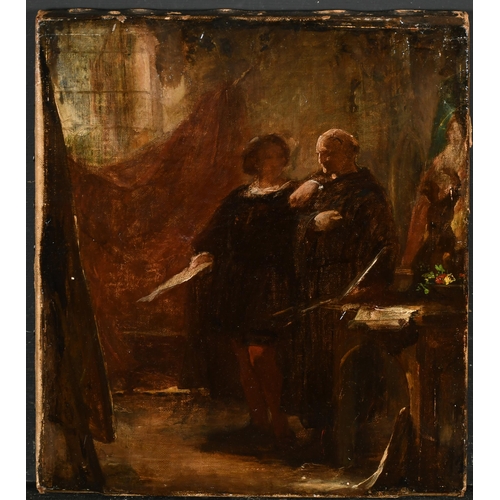 105 - 19th Century English School. Figures in an Interior, Oil on canvas, Unframed 11.75