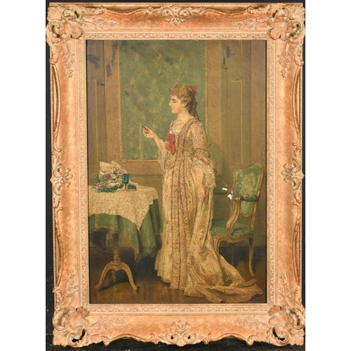 106 - 19th Century European School. An Elegant Lady in an Interior, Oil on panel, 16.5