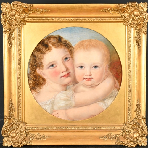 108 - 19th Century English School. A Study of Two Children, Oil on board, Circular 13.25