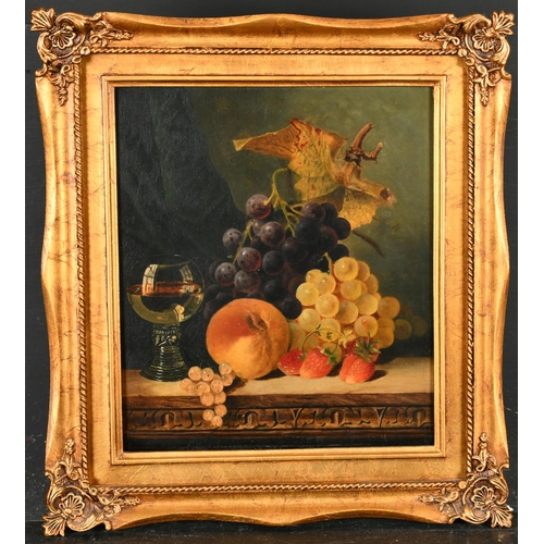 109 - Jane Hunter Shield (19th-20th Century) British. Still Life with Fruit and Glass on a Ledge, Oil on c... 