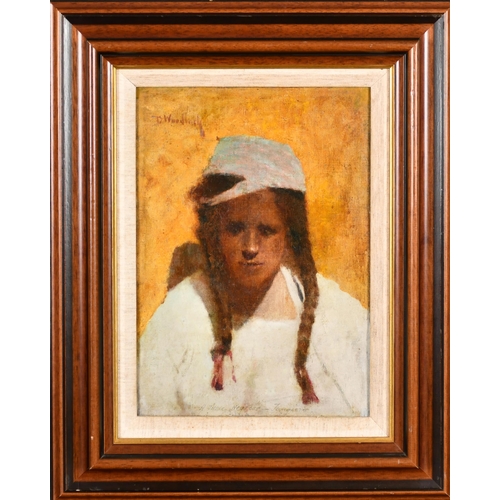 111 - David Woodlock (1842-1929) British. Head of a Young Girl, Oil on artist's board, Signed and inscribe... 