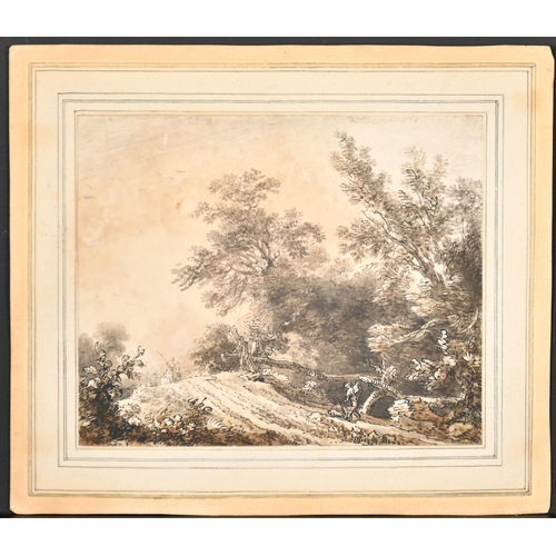 14 - Jean-Baptiste Claude Chatelain (1710-1758/71) French. 'Travellers on a Road with Trees', Watercolour... 