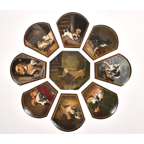 148 - 19th Century English School. Nine Studies of Dogs on a set of Nine Panels, Oil on panel, Overall (as... 