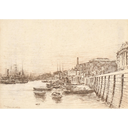 173 - Mortimer Luddington Menpes (1855-1938) British. A Thames Scene with Tall Ships, Etching, Signed in p... 