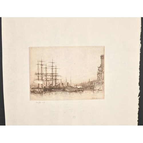 173 - Mortimer Luddington Menpes (1855-1938) British. A Thames Scene with Tall Ships, Etching, Signed in p... 