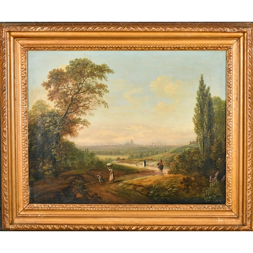 19 - Early 19th Century English School. Figures on a Path, Oil on canvas, 14