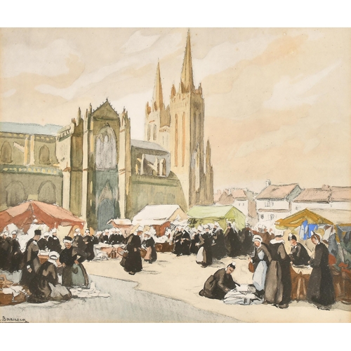 203 - Henri Alphonse Barnion (1882-1940) French. A Breton Market Scene, Watercolour, Signed, 9.75