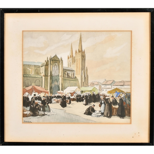 203 - Henri Alphonse Barnion (1882-1940) French. A Breton Market Scene, Watercolour, Signed, 9.75