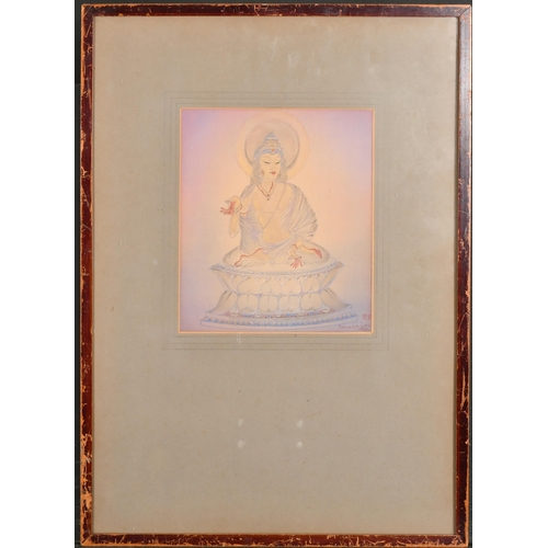 209 - Ranada Charan Ukil (1900-1970) Indian. An Indian Deity, Watercolour on silk, Signed and dated 1932, ... 