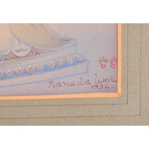 209 - Ranada Charan Ukil (1900-1970) Indian. An Indian Deity, Watercolour on silk, Signed and dated 1932, ... 