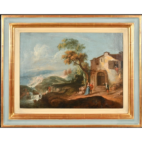 22 - Circle of Giuseppe Zais (1709-1784) Italian. Figures in a Classical Landscape, Oil on canvas, 14