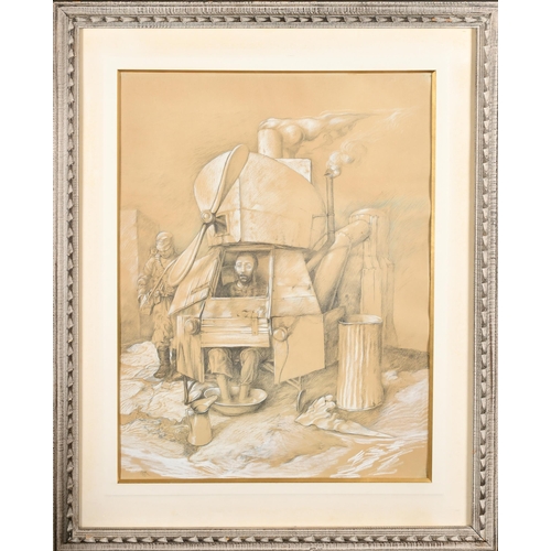 223 - Samuel Bak (1933-    ) Lithuanian/American. A Flying Machine, Pencil heightened with white, Signed a... 