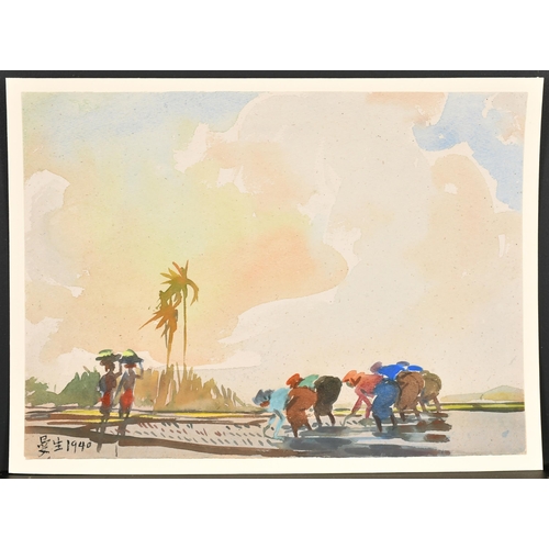 237 - Yong Mun Sen (1896-1962) Malaysian. Farmers, Watercolour, Signed with motif and dated 1940, Unframed... 