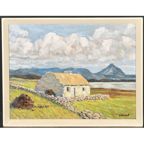 247 - B J Ellwood (20th Century) Irish. A Donegal Cottage in a Mountainous Landscape, Oil on board, Signed... 