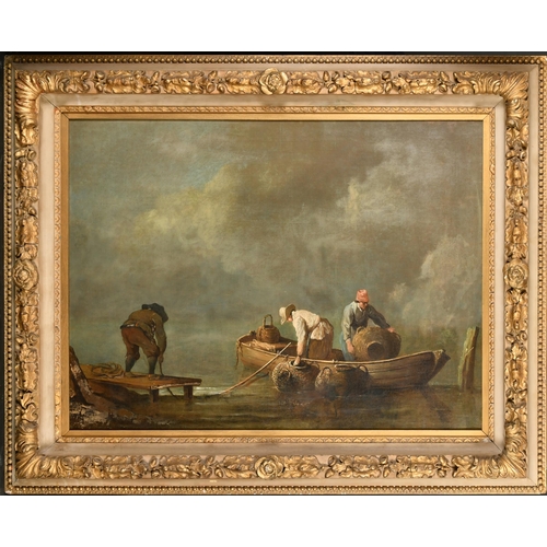 25 - 18th Century Dutch School. Fishermen Collecting the Baskets, Oil on canvas, 23