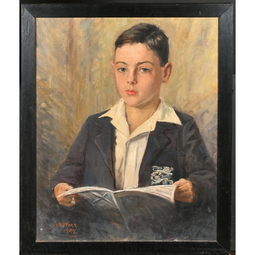 255 - George H Warr (1877-?) British. A Portrait of a School Boy Cricketer, Oil on canvas, Signed and date... 