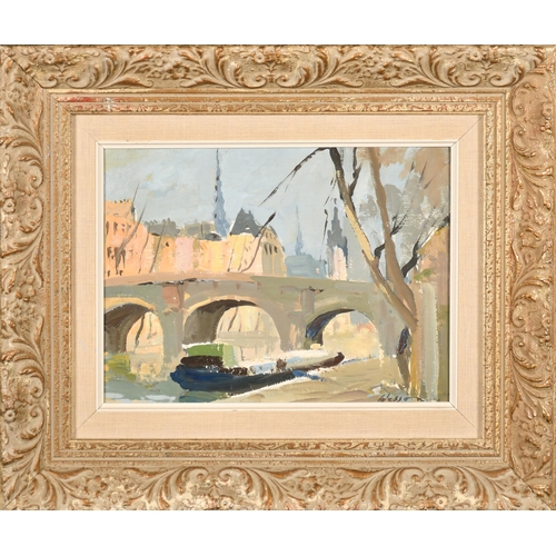 272 - Edward Wesson (1910-1983) British. A View on The Seine, Oil on board, Signed, 8