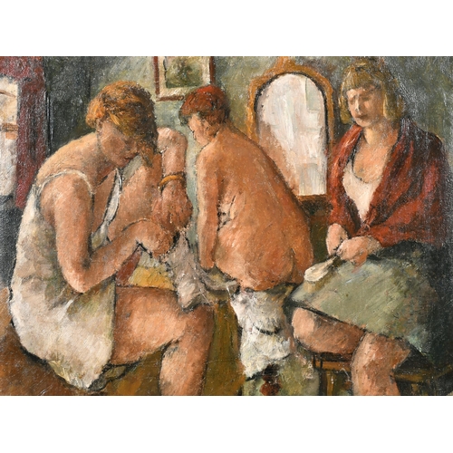 273 - John Linfield (1930-    ) British. Figures in an Interior, Oil on canvas, Signed and dated 1948 vers... 