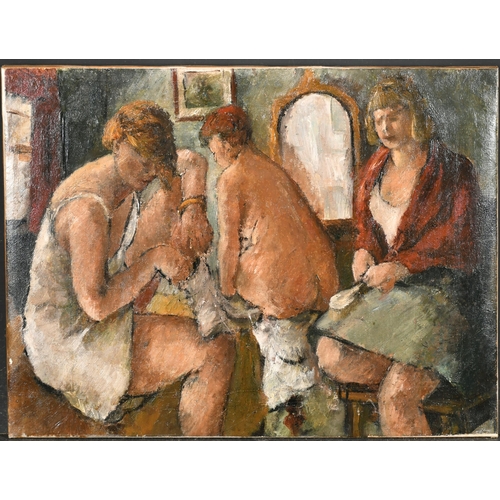 273 - John Linfield (1930-    ) British. Figures in an Interior, Oil on canvas, Signed and dated 1948 vers... 