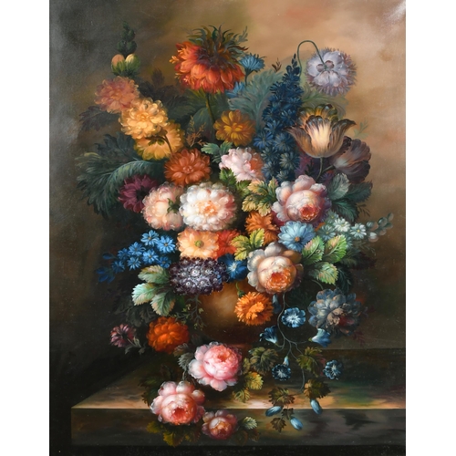 278 - 20th Century Dutch Style. Still Life of Flowers in an Urn, Oil on canvas, 36