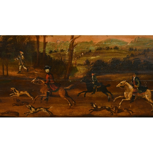 28 - Late 18th Century English School. Stag Hunting, Oil on panel, 20.25