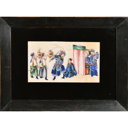 51 - 19th Century Chinese School. Figures with Lanterns, Watercolour on rice paper, 5.25