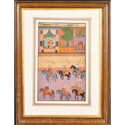 55 - 19th Century Persian School. Figures Parading, Watercolour, Inscribed, 10