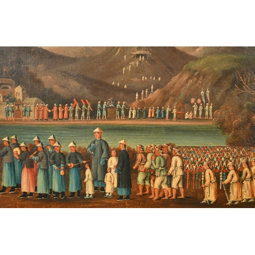 57 - Early 19th Century Chinese School. A Procession around a Lake, Oil on canvas, 18