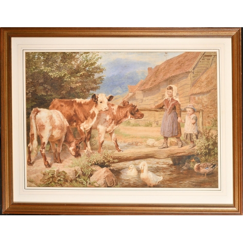 62 - Helena J Maguire (1860-1909) British. 'Animal Friends', Watercolour, Signed, 20.75