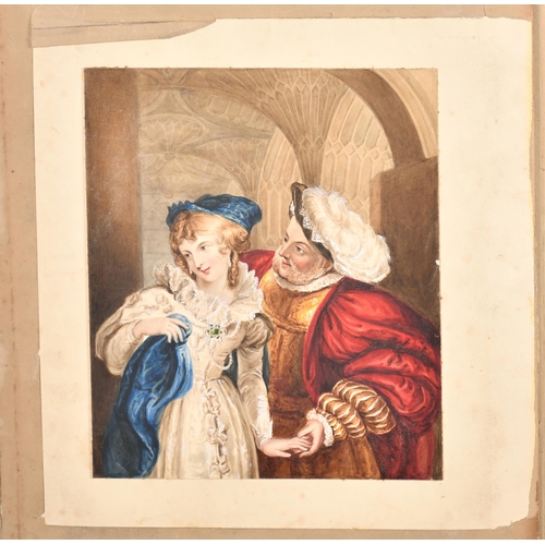 74 - 19th Century Continental School. A Father and Daughter Study, Watercolour, Indistinctly signed and d... 