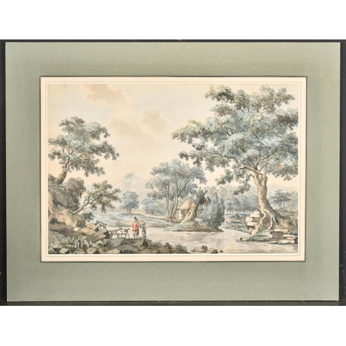 8 - Samuel Hieronymus Grimm (1733-1794) British. Figures and Goats in a River Landscape, Watercolour and... 